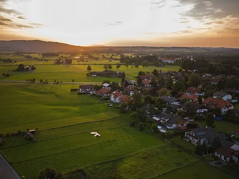 aereal view of sunset at Benediktbeuern
