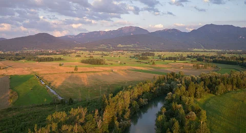 areal view of Benediktbeuern with mt. Benediktenwand