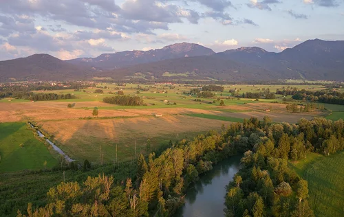 areal view of Benediktbeuern with mt. Benediktenwand